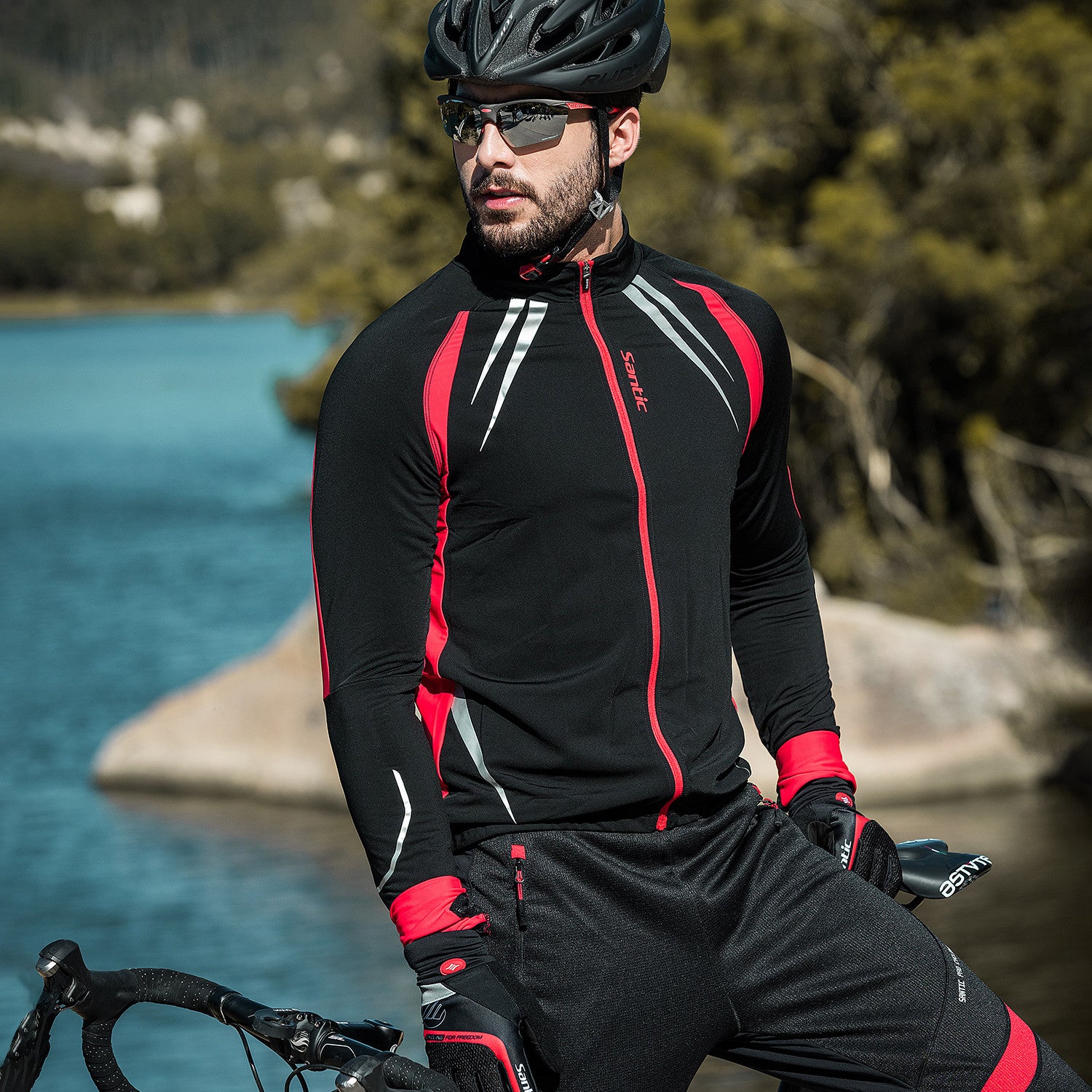 Santic Gabriel Red Men Cycling Jacket Long Sleeve
